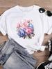 (Азиатский размер) Футболка Одежда Акварель Цветочный Стиль Милый Тенденция Повседневная Мода Принт Женский Повседневный Женский Топ Графический Футболка Футболки с Коротким Рукавом