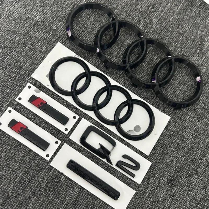 6pcs/ set is suitable For refitting the badge of Quattro Sline car trunk of Audi Q2 front and rear four-ring logo 2016-2018.