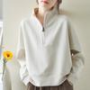 Women's Stand Collar Half Zip Sweatshirt Loose Fit Long Sleeve Pullover Casual Top Plus Size