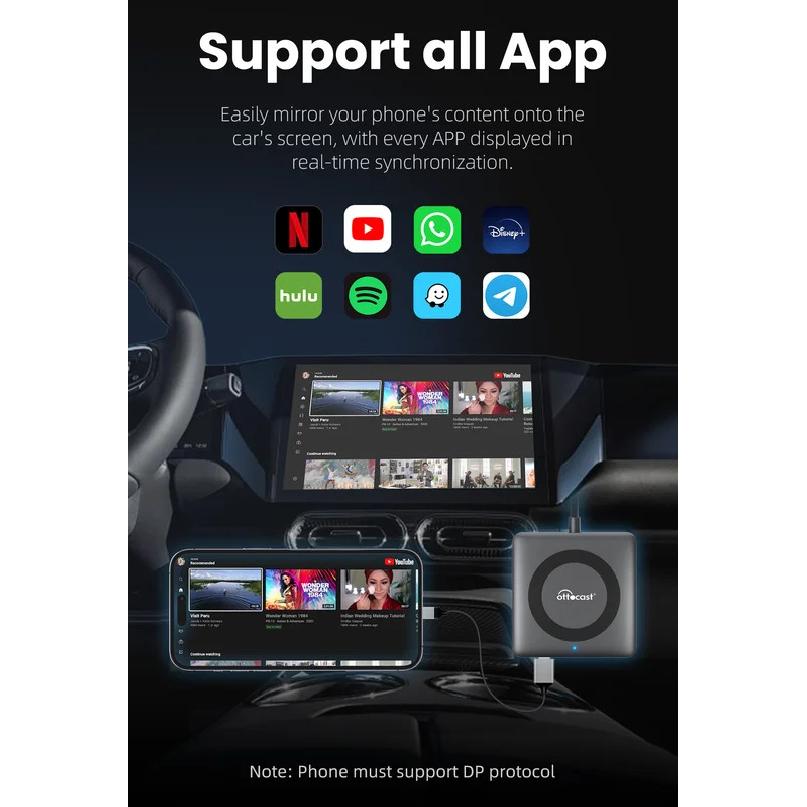 OTTOCAST Car TV Mate C4 Беспроводной адаптер Android Auto CarPlay Поддержка HDMI входа Видеоконвертер для ТВ-стиков Игровых консолей