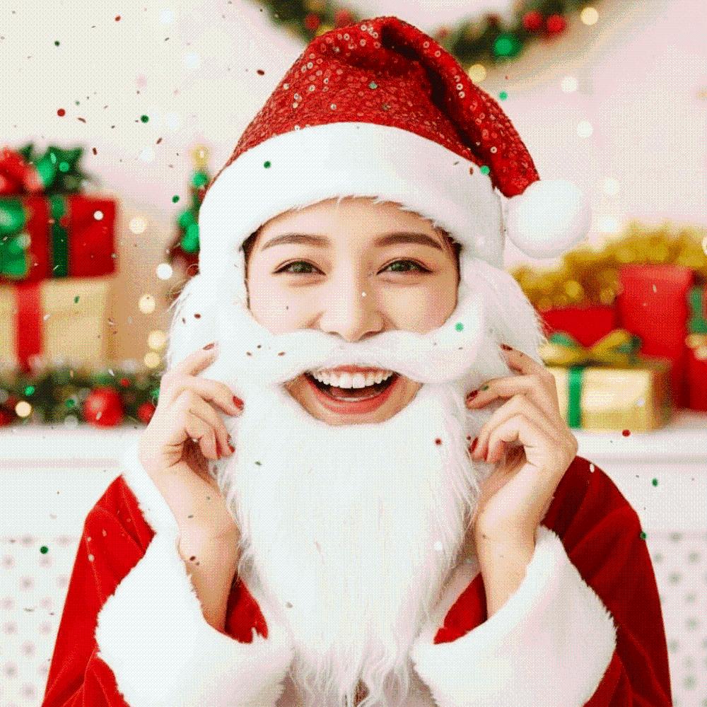 Cute Sequin Plush Xmas Cap Fake Beard Beard Costume Hat Christmas Santa Hat Adults Kids