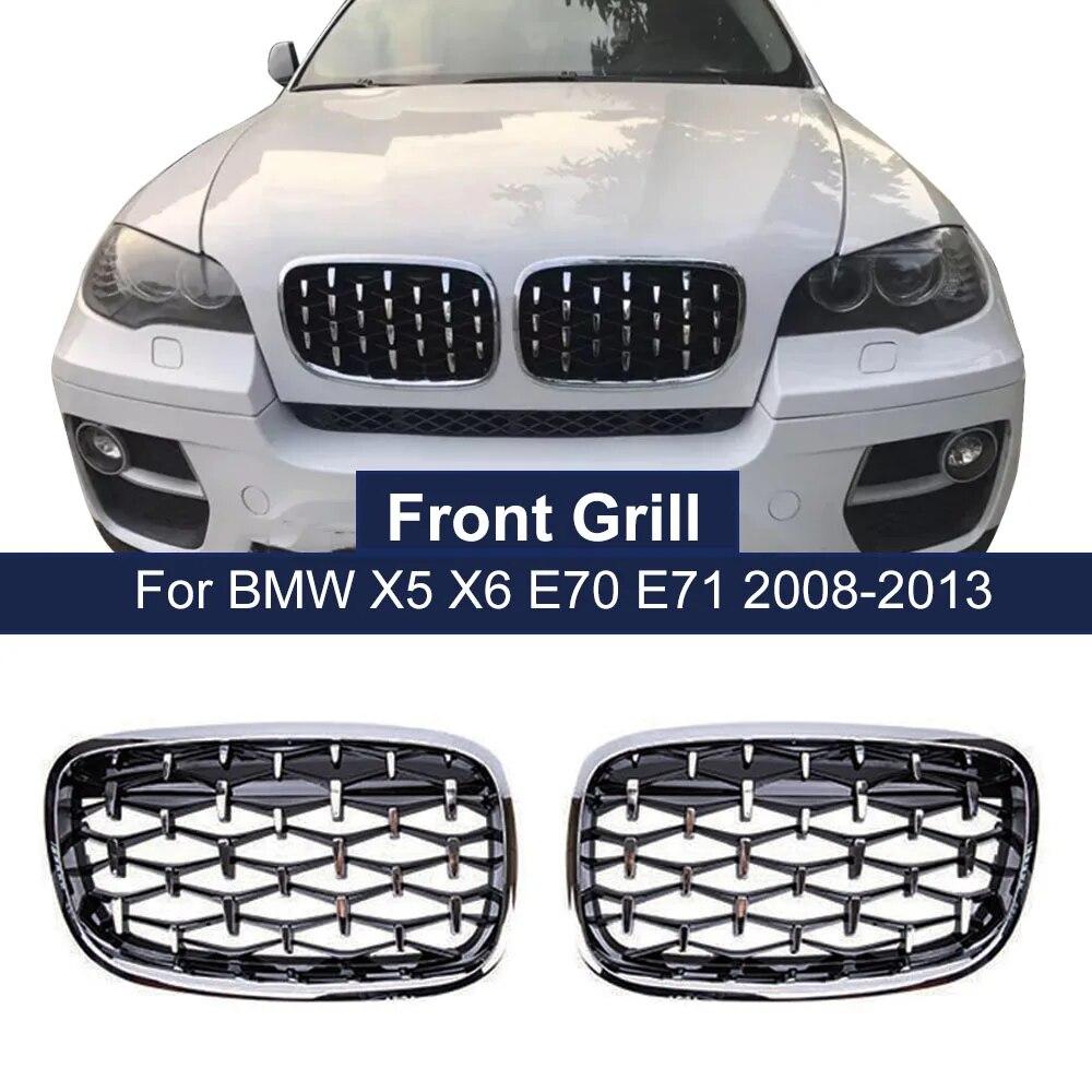 One Pair Diamond Kidney Grille Racing Grill For BMW X5 X6 E70 E71 2008-2013 Front Grills Car Styling Meteor Style Replacement