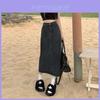 Denim Skirt High Waist Split A Line With Vintage Wash For Summer Casual Wear