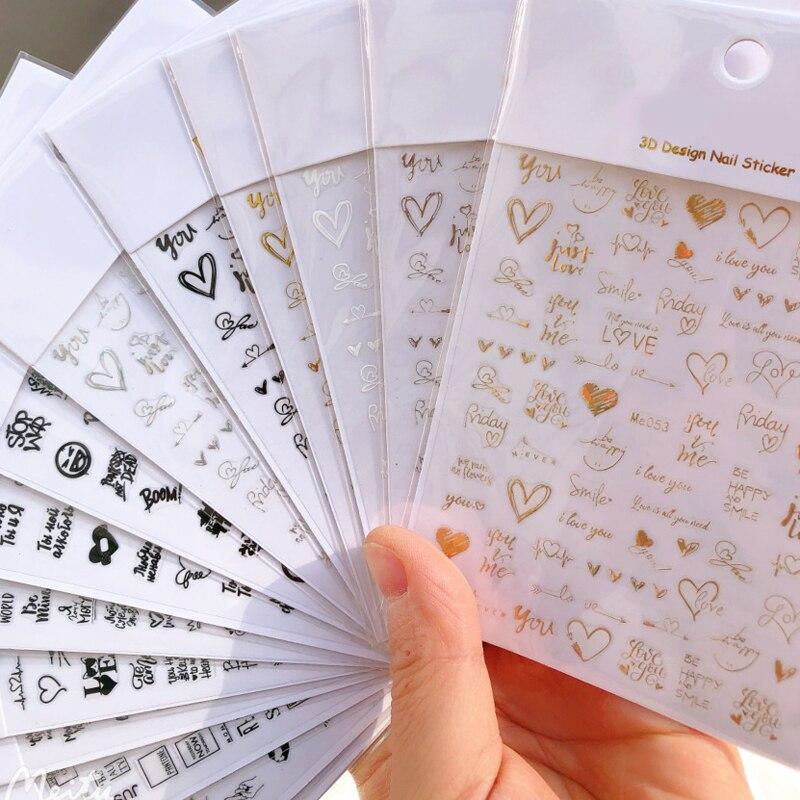 1 Sheet 3D Adhesive Nail Sticker Valentine's Day Heart Rose Decal for Nail Art Decoration