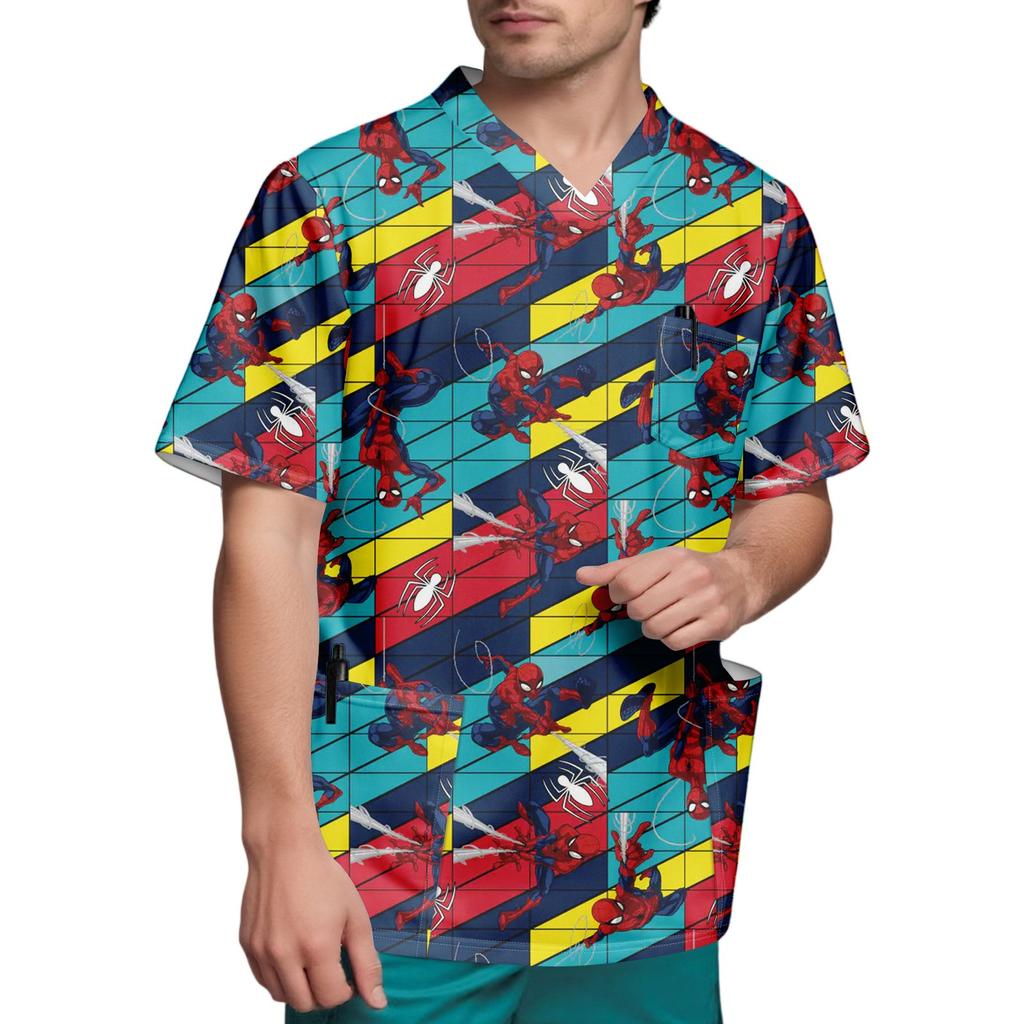 Мужской топ с коротким рукавом и V-образным вырезом с принтом нагрудного кармана