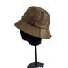 Leather Bucket Hat Women's Autumn and Winter Retro Niche Temperament Basin Hat Shows a Small Face Fashion Plain PU Leather Hat