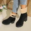 Foreign Trade Large Size Women's Shoes Snow Boots Women's Autumn and Winter New Belt Buckle Thick Heel Warm Turning Rough Edge Snow Boots