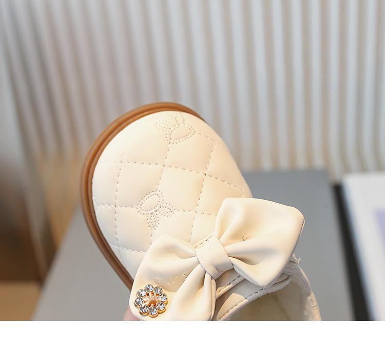 Туфли-принцессы из бархата с бантом для девочек – Кожаная подошва с мягкой подошвой для осени и зимы