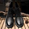 Мужские уличные ботинки с толстой подошвой и круглым носком, водонепроницаемые, модные, нескользящие, кожаные, мужские, высокие, универсальные, мотоциклетные ботинки