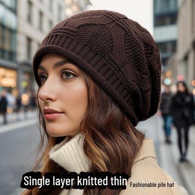 Женская вязаная шапка большой окружности - мода осень/зима, однослойная, тонкий загнутый край.