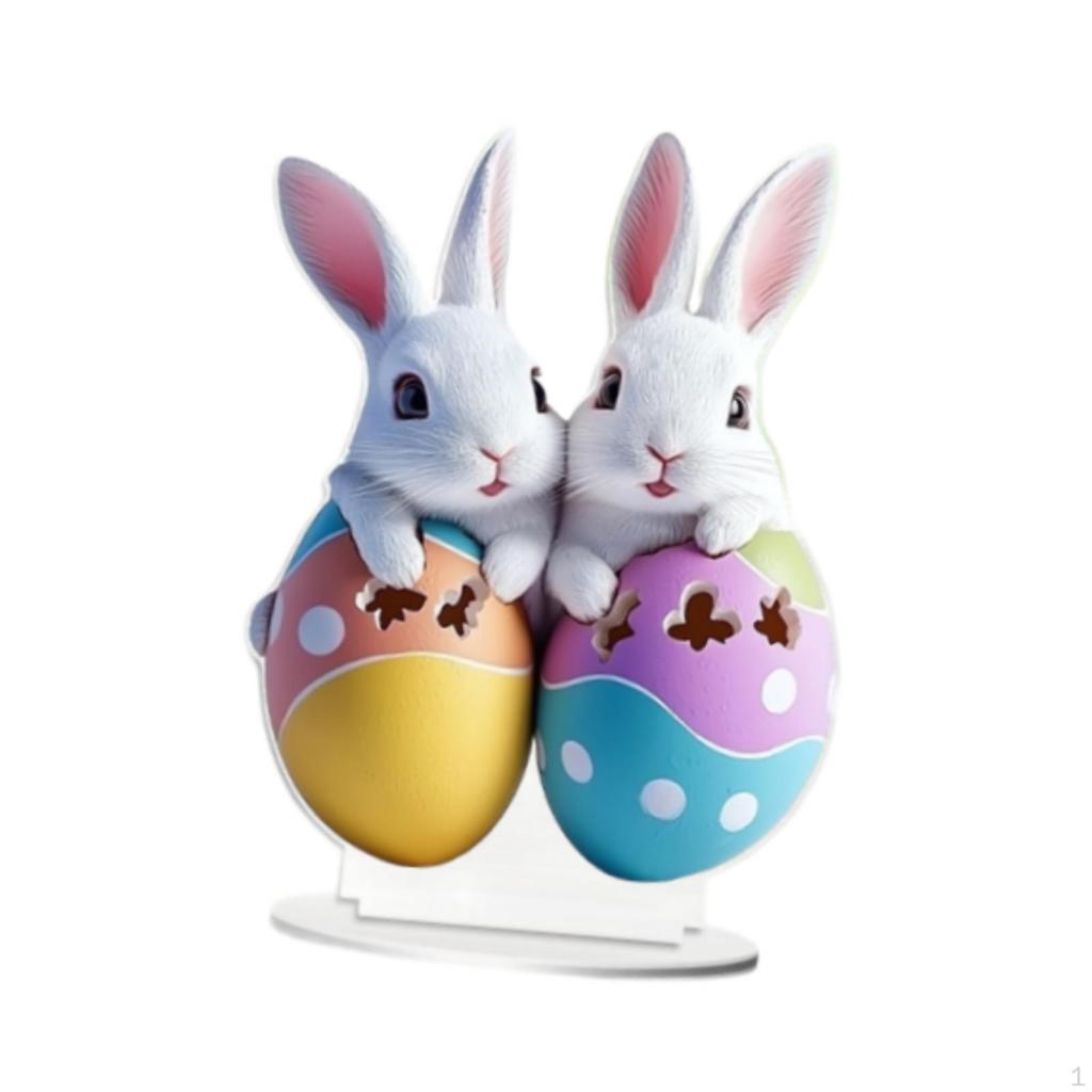 2D Acrylic Sign Easter Bunny Ornament Colorful Egg Decoration Desktop Decor for Gifts