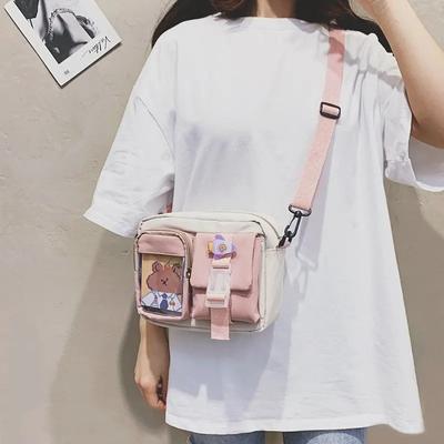 Сумка Kawaii для девочек, студенческая маленькая нейлоновая сумка, многокарманная, прозрачная, через плечо, женская, новая сумка через плечо