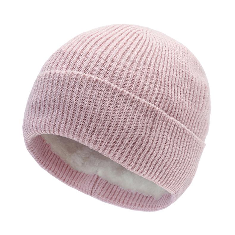 Autumn/Winter Fleece-Lined Ski Knit Hat for Men and Women Warm, Thickened Ear-Warming Woolen Beanie One-Piece Solid-Colour Hat