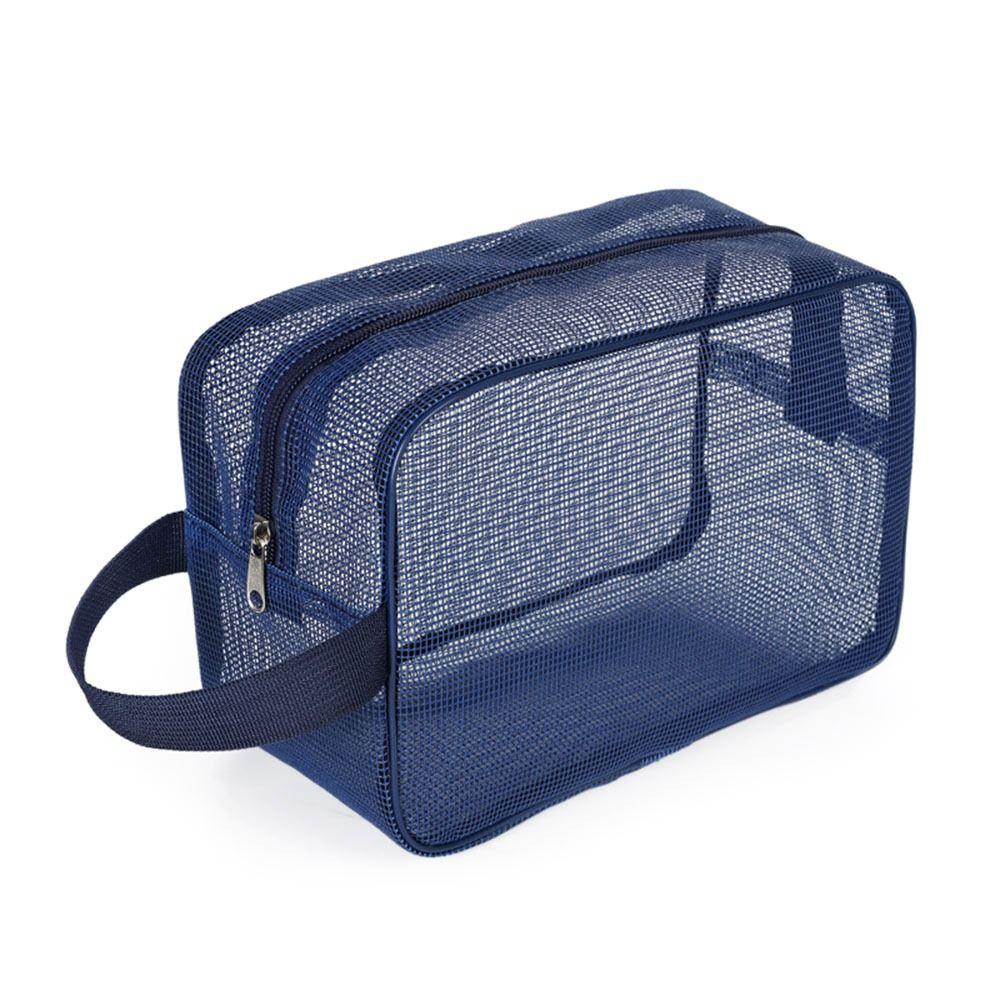 Portable Grey Blue Mesh Shower Bag Mesh Beach Makeup Handbag Leaking Water Foldable Gym Tote Bag Bathroom Shower Organizer