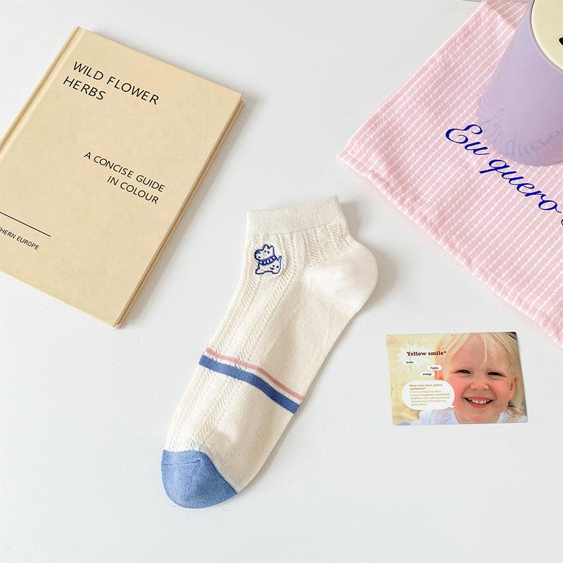 Женские короткие носки для весны и лета, ультратонкая сетка, перфорированные, дышащие и милые мультяшные короткие хлопковые носки, носки-лодочки