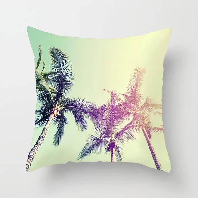 Summer Beach Pillowcase Palm Tree Leaves Plant Pillow Case Sofa Home Decoration Car Waist Throw Cushion Cover Custom Polyester