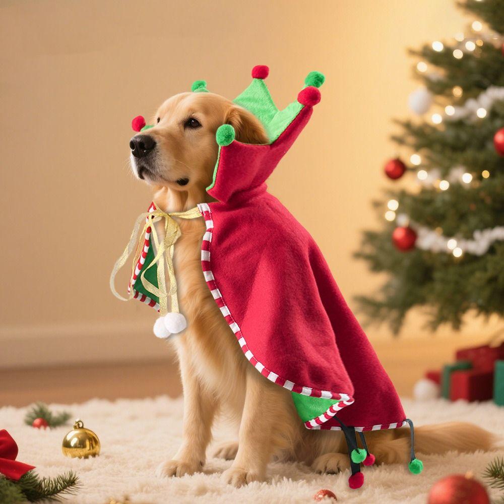 Soft Christmas Pet Cloak Comfortable Winter Design Pet Costume Scarf Cute Adjustable Pet Santa Costume Festive