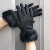 1 Pair of Suede Leather Imitation Mink Fur Deer Skin Touch Screen Protector Warm Gloves for Winter