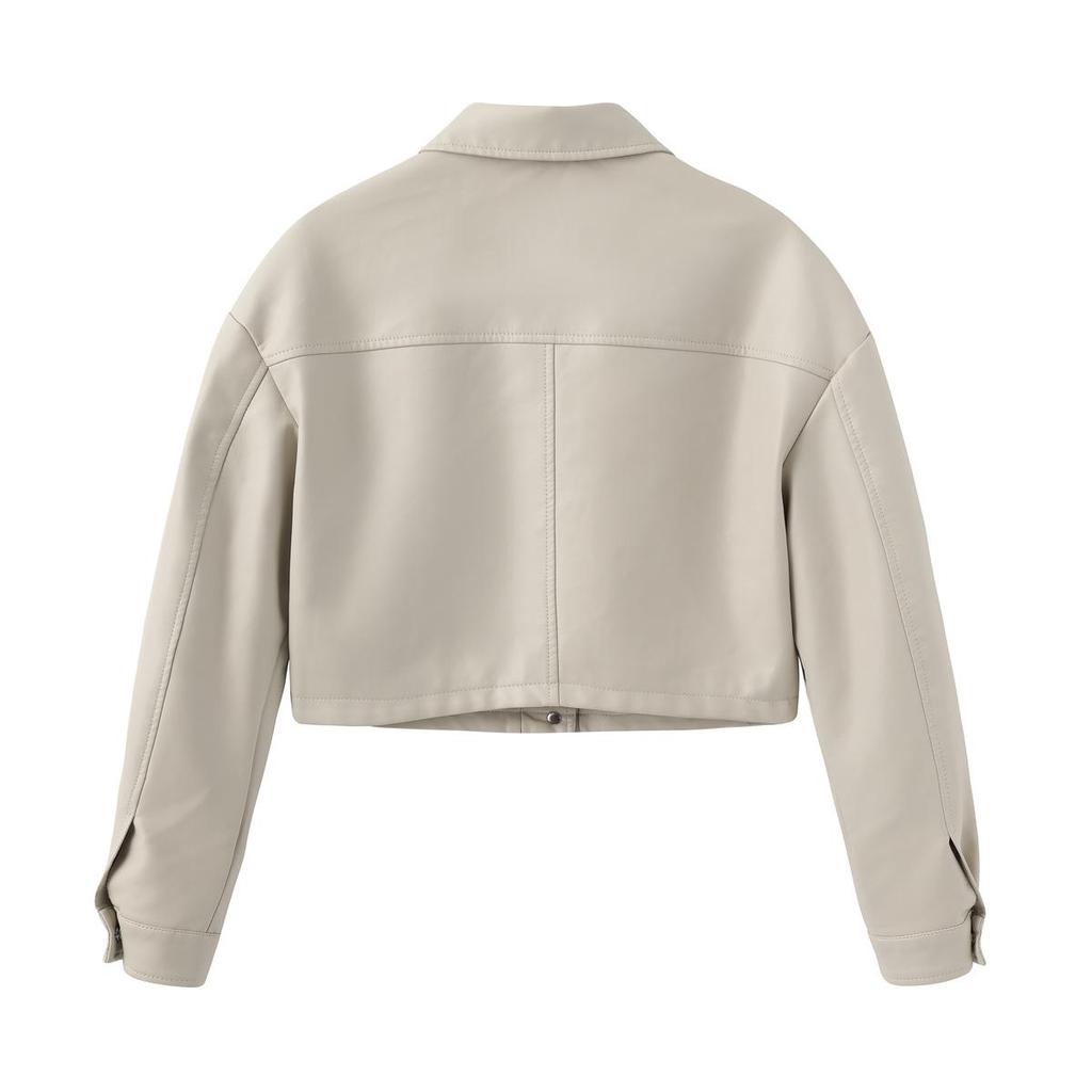 Women’s Jackets Faux Leather Long Sleeves Single Breasted Crop Top Punk Jacket Short Motorcycle Coat Fashion Out Wear