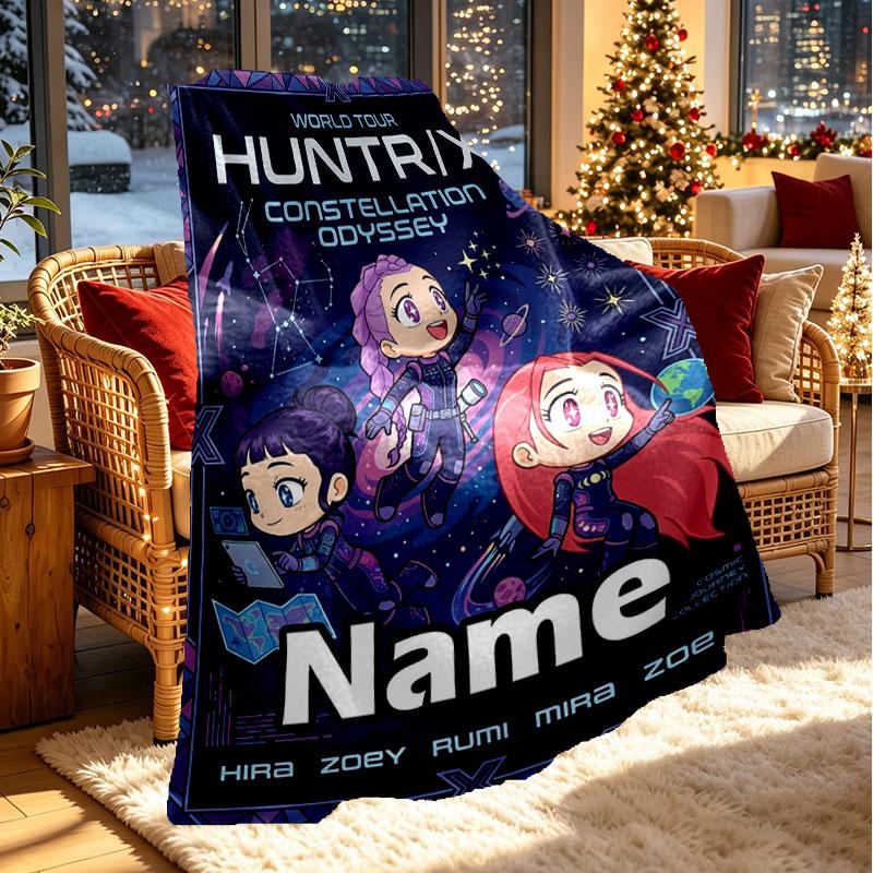Custom Name Personalized Demon Hunters Kpop Print Blanket, Home Decor, Bedroom, Sofa, Camping, Couch, Gifts for Birthday Christmas