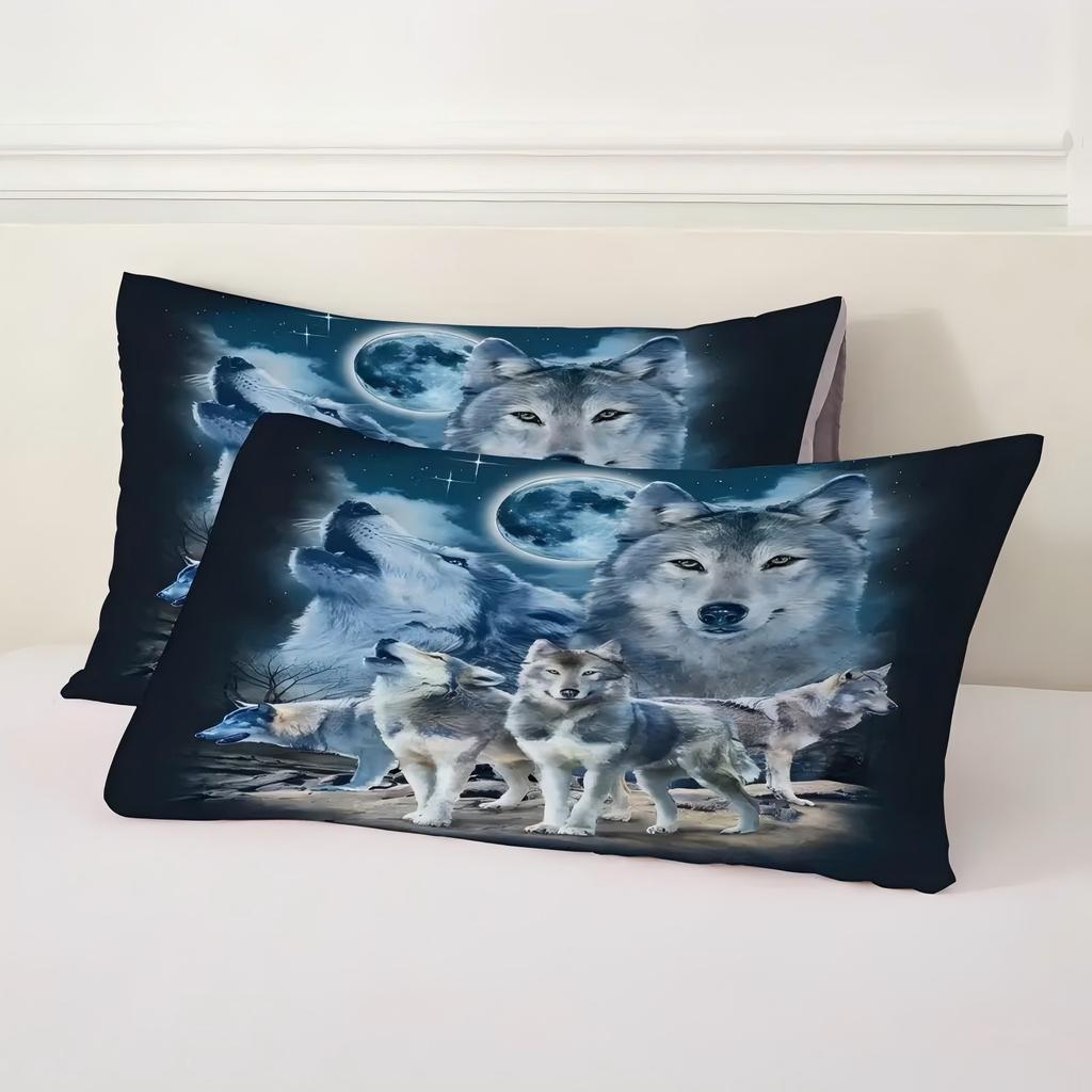 Moonlight Night Wolf 3D Print Quilt Cover Cartoon Wolf Duvet Comforter Polyester Soft Comfortable Night Sky Bedding Sheets Sets