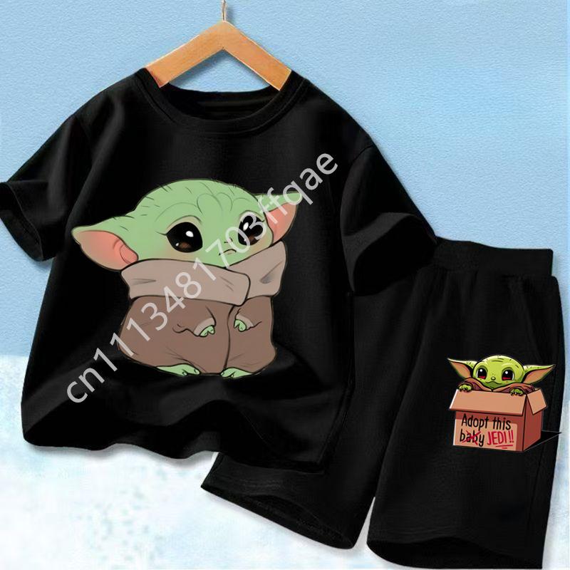 New Star Wars Yoda Baby Yoda Print Kids T Shirt Set Casual Short Sleeve Tee Boys Girls Toddler 2026 Summer Top