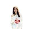 French slanted shoulder off-shoulder white apple print sweater women's autumn new sweet girl design loose top