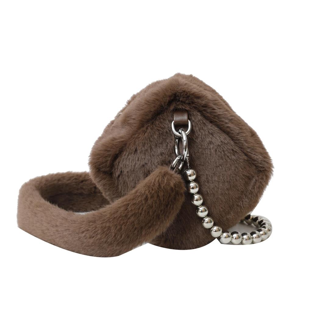 Маленькая плюшевая сумка через плечо, элегантная меховая сумка, минималистичная, с жемчужной цепочкой, красивая, универсальная сумка через плечо