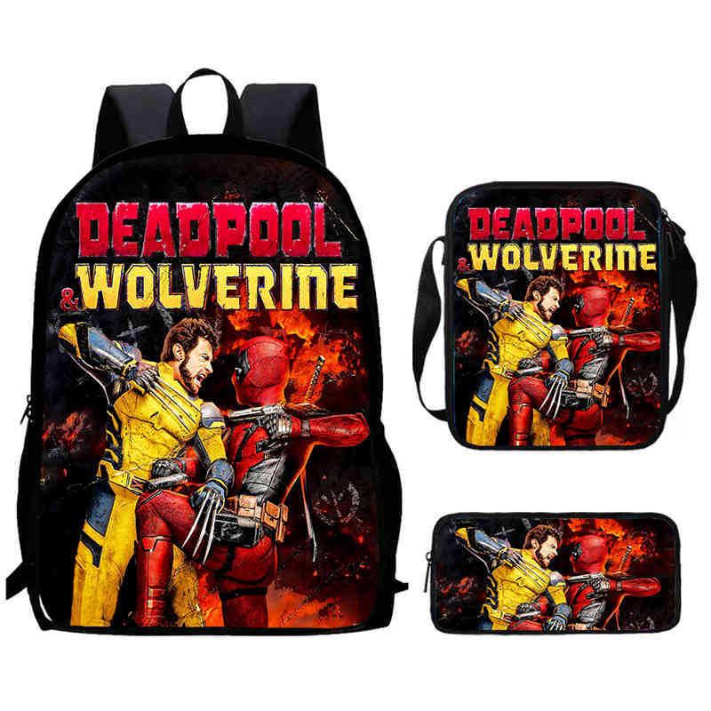 Wolverine Deadpool Movie Characters Trendy Cartoon Printed Backpack Student