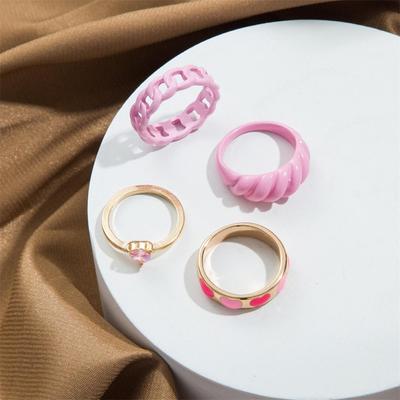 Милые розовые сердечки, милые наборы колец для женщин и девочек, Geoemtry Boho, ювелирные аксессуары