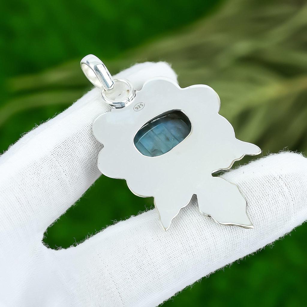 Сделка ко Дню дружбы Лабрадорит Драгоценный камень Чакра третьего глаза Новый Кулон Серебро 925