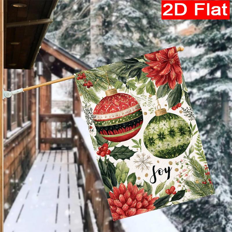 1pc Christmas Green Leaf Red Christmas Ball Garden Flag_4 (2)- Garden Decoration Double S, Home Decoration, Yard Decoration, Outdoor Decoration, Lawn