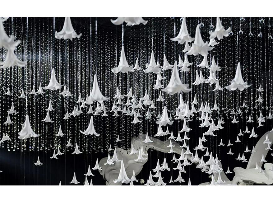 Lily Flower Ceiling Decor: Romantic White Crystal Arrangement for Weddings