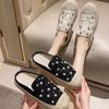 Модные женские тапочки, толстые туфли для женщин, кружевные мюли со стразами, сандалии, стразы, шлепанцы, платформа, драгоценности, ПВХ, легкая одежда, 39 лучших дизайнов