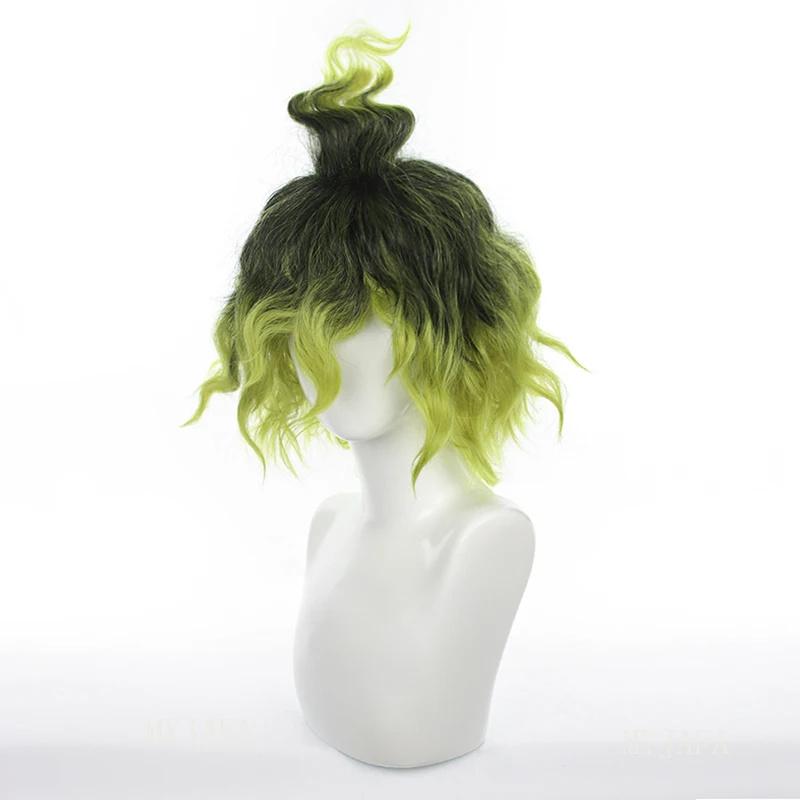 Gyutaro Shabana Cosplay Wig Daki Brother Black Green Curly Hair Anime Upper Rank 6 Wigs + Wig Cap
