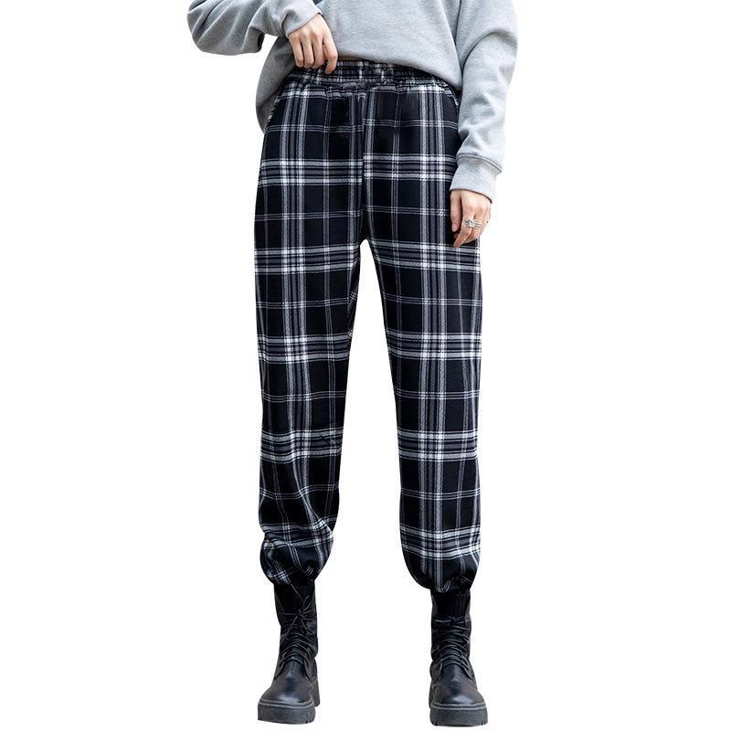 Черно-белые брюки в клетку, женские маленькие весенне-осенние свободные брюки с высокой талией, прямые висячие повседневные брюки, широкие брюки для мытья полов