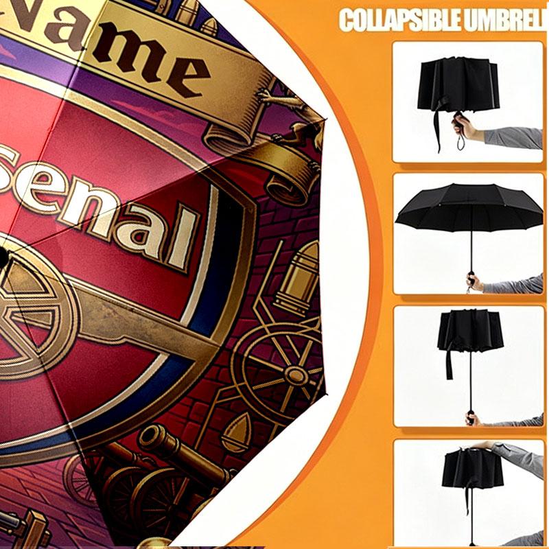 Custom Name Personalized Arsenal F.C Print Umbrella, Auto Open Close, 8‑Rib Sturdy Frame, Commute Camping Hiking Use, Birthday Gift