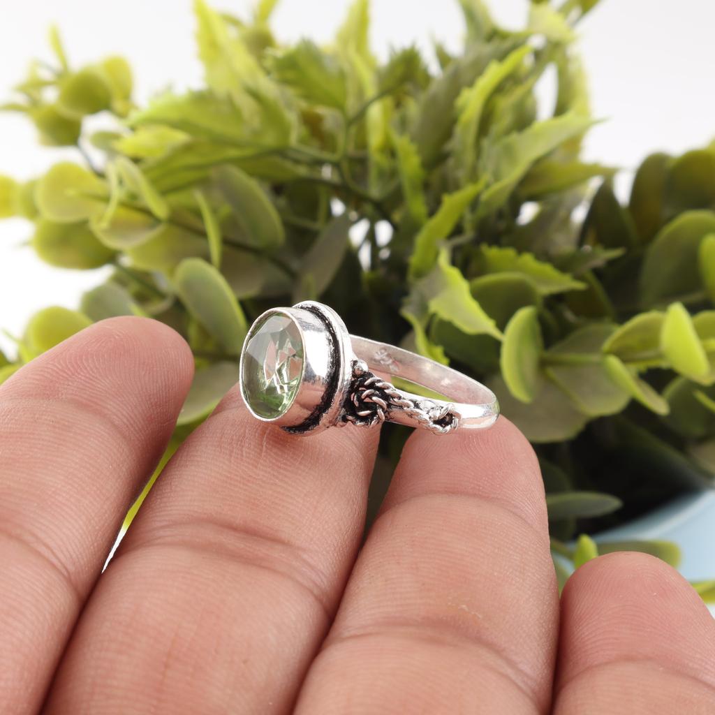 Green Amethyst Gemstone Ring, 925 Solid Sterling Silver Ring, Handmade Dainty Jewelry, Gift For Mother Day