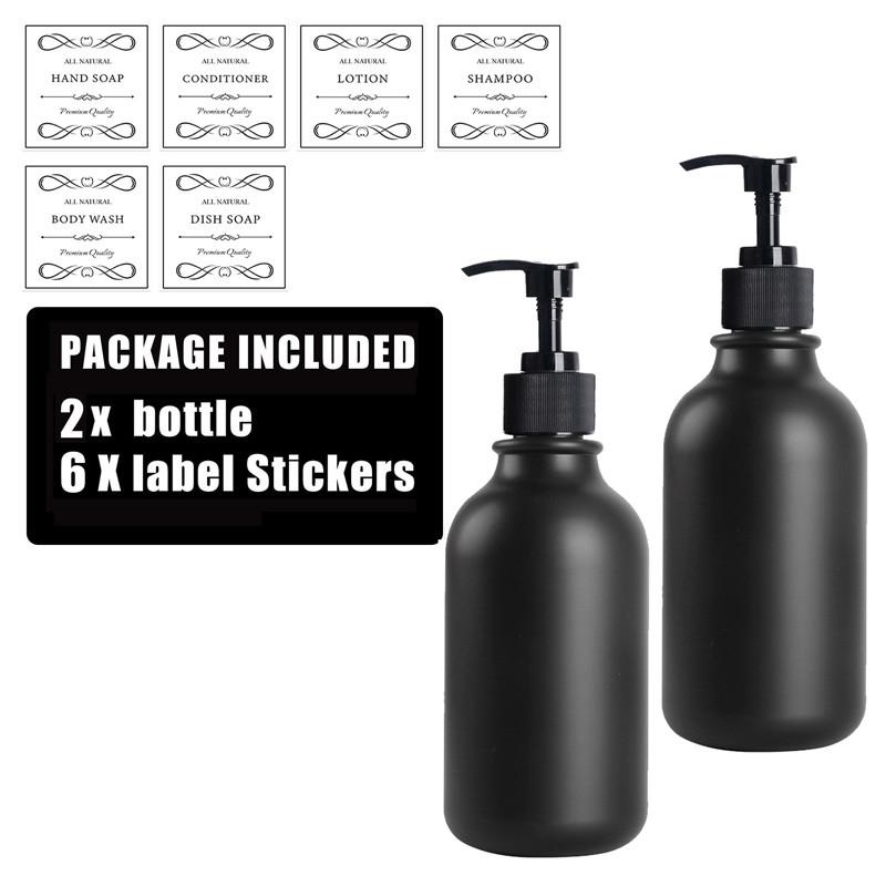 500 мл пластиковый матовый черный дозатор для мыла многоразовый флакон с этикетками для шампуня кондиционера для мытья посуды