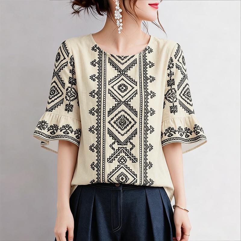 Women Ethnic Print Casual Zanzea Round Neck Half Sleeve Blouse