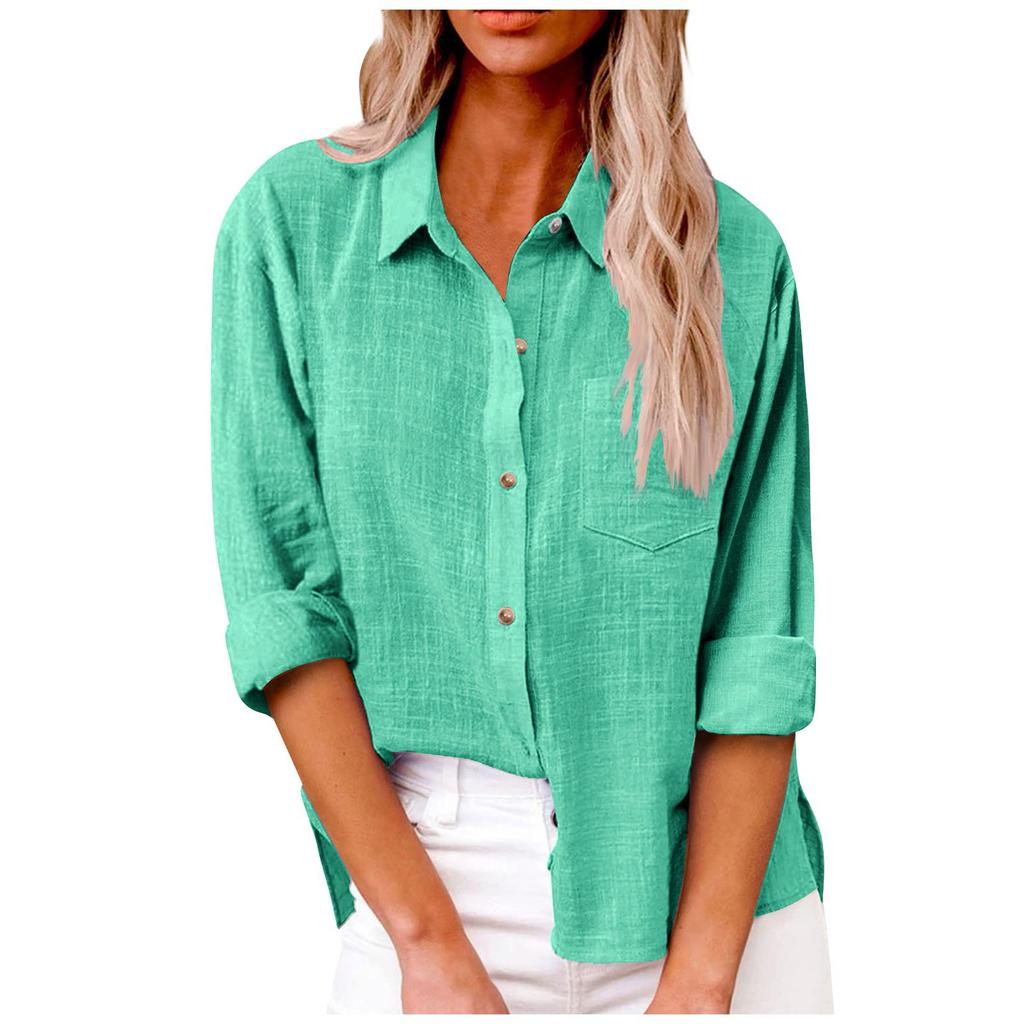 Women's Autumn Long Sleeve Button Solid Color Loose Shirt Casual Large Size Shirt