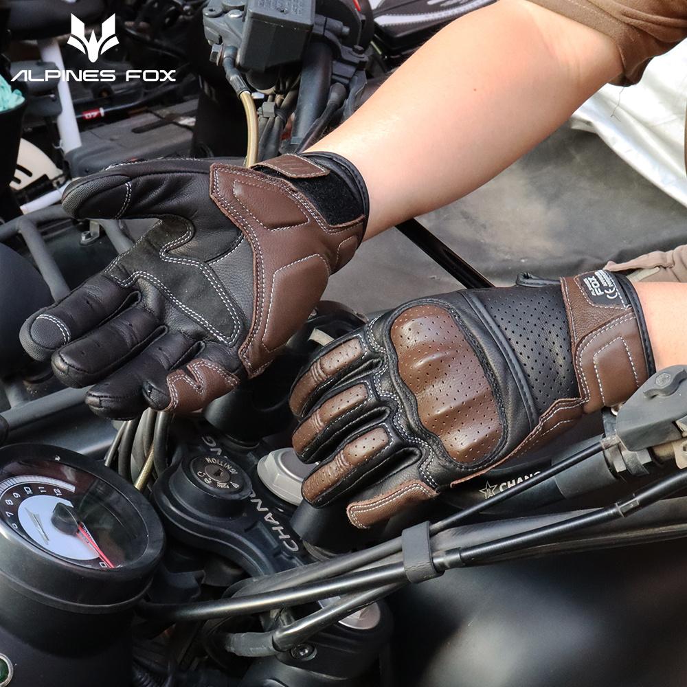 Vintage Motorcycle Gloves Genuine Leather Motorbike Road Racing Glove Retro Men Protective Gears CE Approved Touch Screen