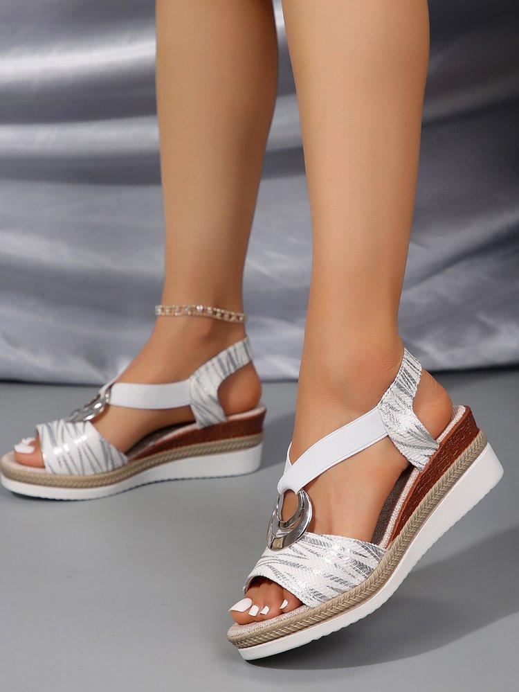 Женские босоножки на танкетке с металлической пряжкой, с открытым носком, эластичными ремешками, сандалии на платформе, женские летние повседневные эспадрильи, сандалии Mujer