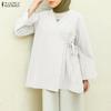 ZANZEA Женская повседневная блузка свободного кроя с V-образным вырезом и длинным рукавом
