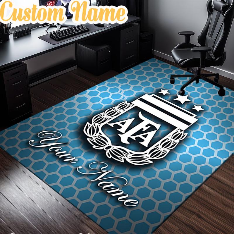 Custom Name Argentina Football Crest Rug, Office Rug, Chair Rug, Carpet for Living Rooms, Doormat Game Rug Home Decor Christmas Gifts