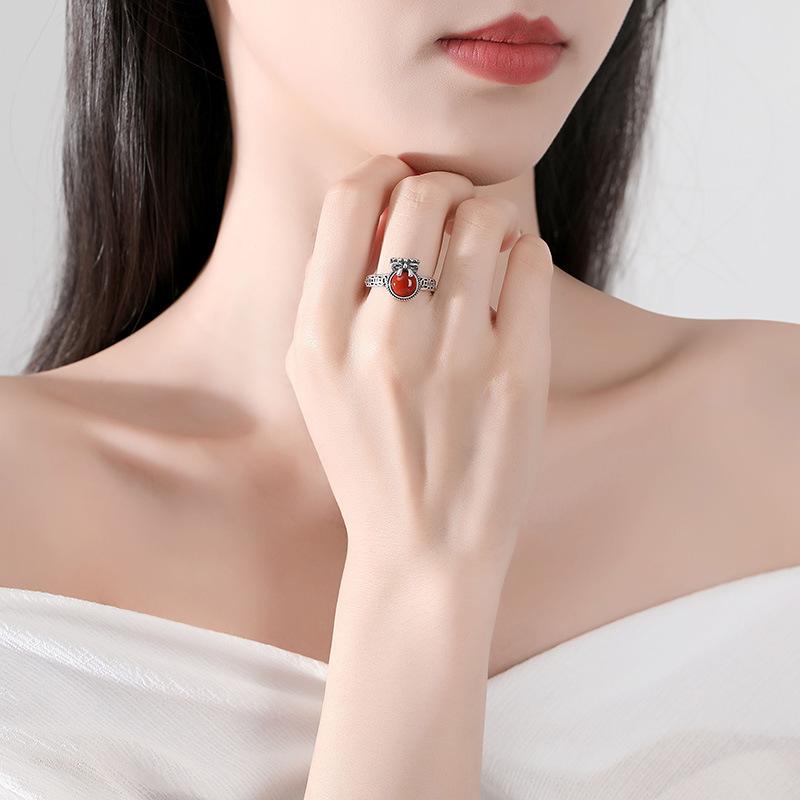 925 Sterling Silver Silver Creative Design Retro Do Old Coins Money Bag Ring Coin Element Opening Ring for Men and Women