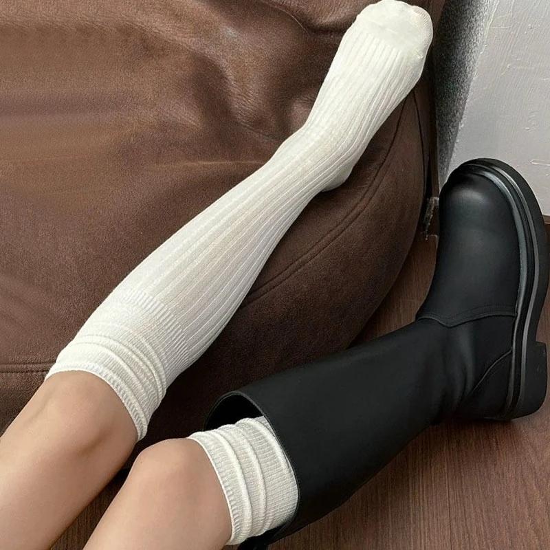New JK Knee High Socks Thin Long Stacked Socks Women's High Solid Colour Patchwork Sock Japanese High Elasticity Stockings