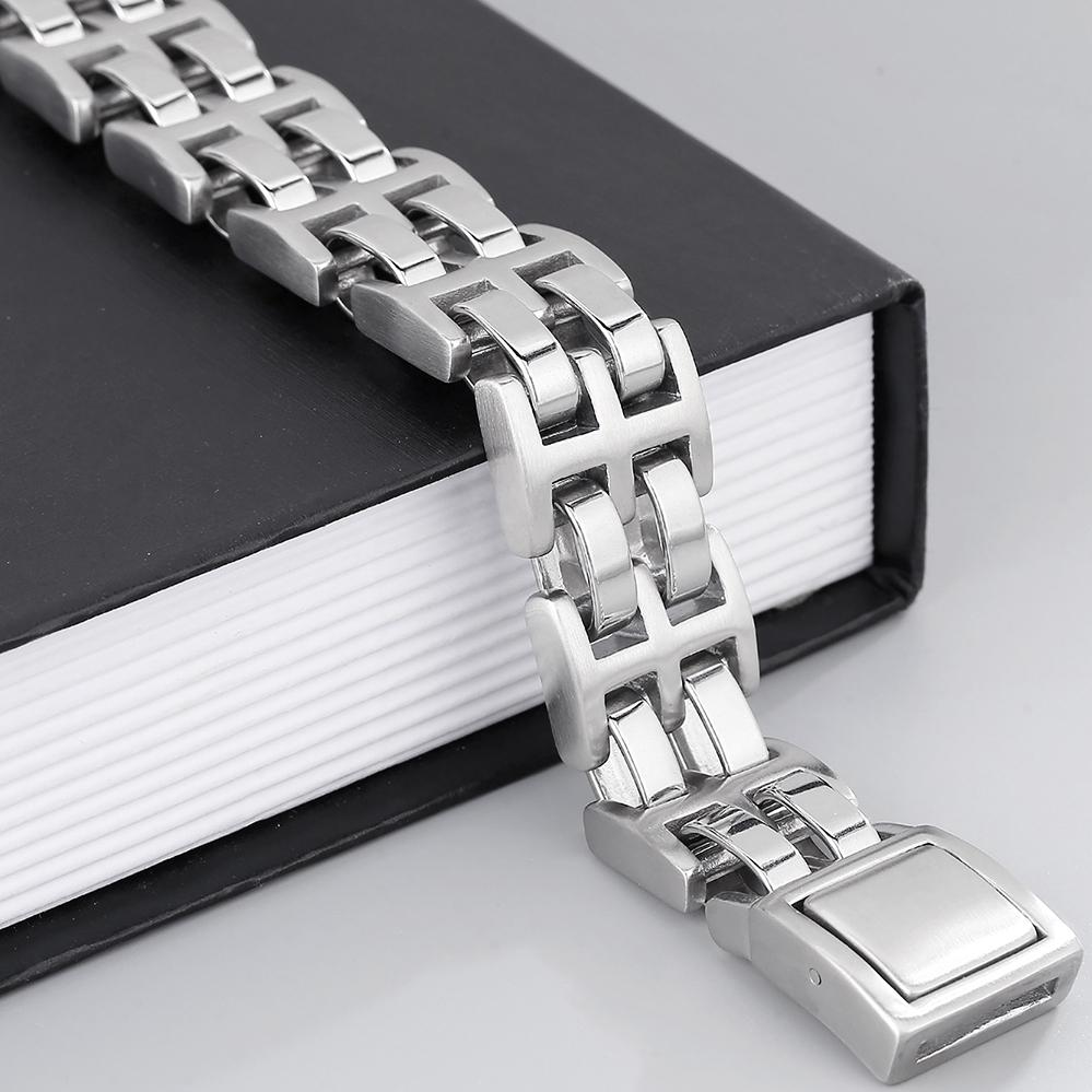 Men's Double Row Link Chain Bracelet for Men Polished 316L Stainless Steel Massive Style Male Jewelry Accessory 21MM 23CM Long