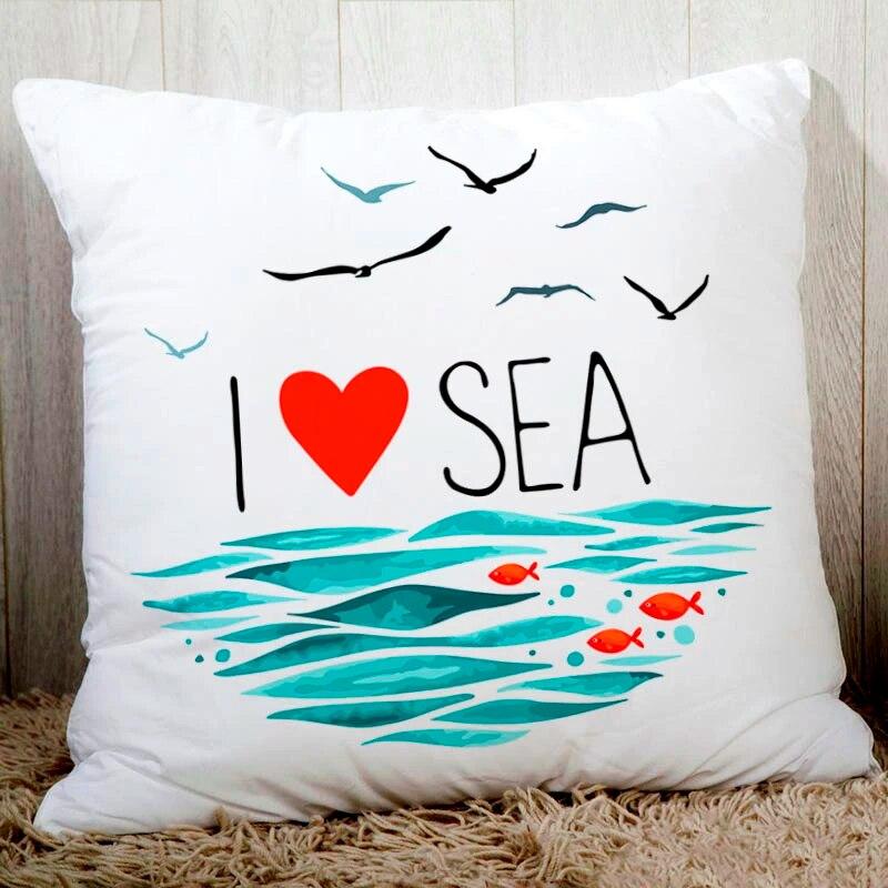 Blue Sea Sail Print Sofa Cushion Cover Pillowcase Home Party Car Bedding