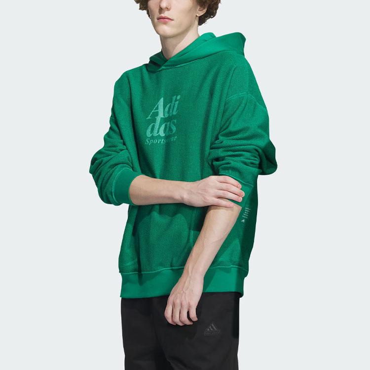 adidas Двусторонняя толстовка с капюшоном с принтом логотипа в виде буквы, унисекс, дымчато-зеленая IZ1617